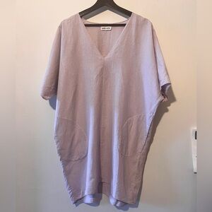 Rachel Craven Lavender Linen V-Neck Short Sleeve Caftan Dress - One Size